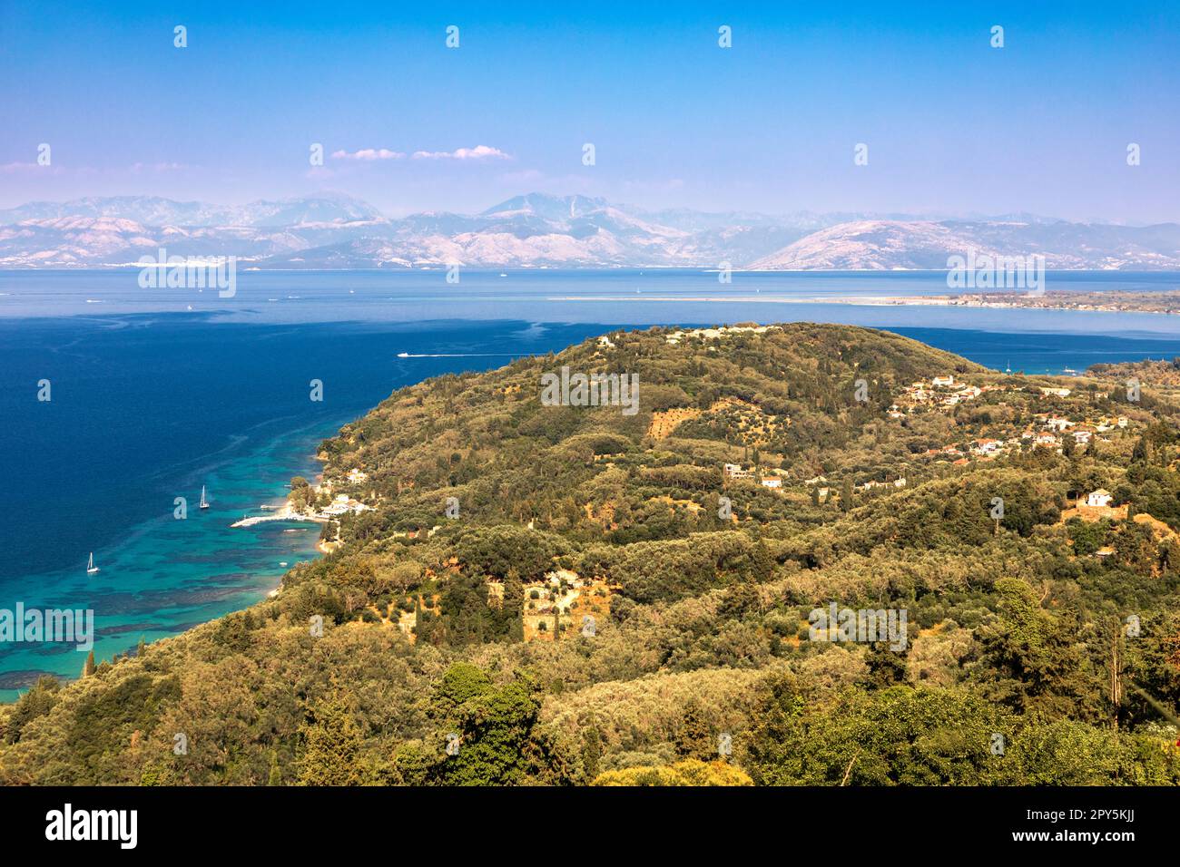 Blick über den südöstlichen Teil der Insel Korfu, Griechenland Stockfoto