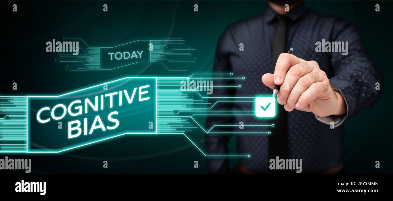 Handgeschriebenes Zeichen kognitive Vorurteile. Ein Wort zur psychologischen Behandlung psychischer Störungen Stockfoto