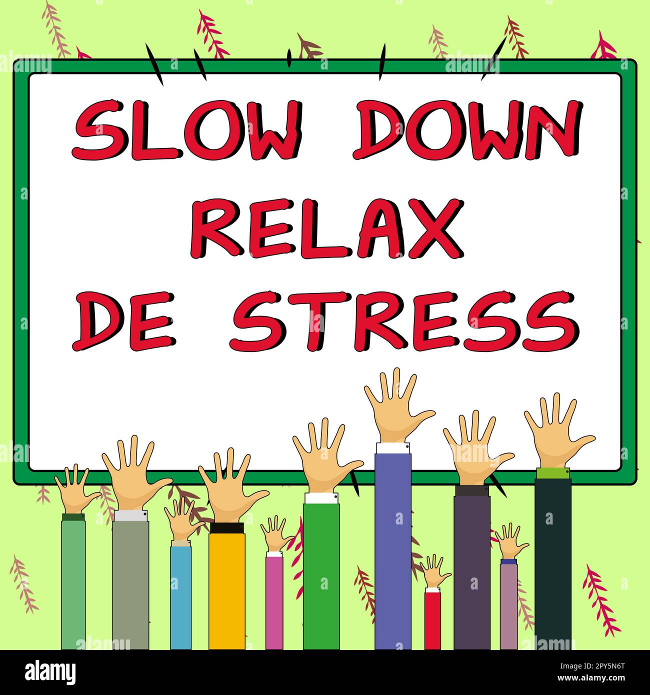 Schreiben, Textanzeige langsamer Relax De Stress. Business Showcase eine Pause einlegen Stresspegel reduzieren Ruhe bewahren Stockfoto