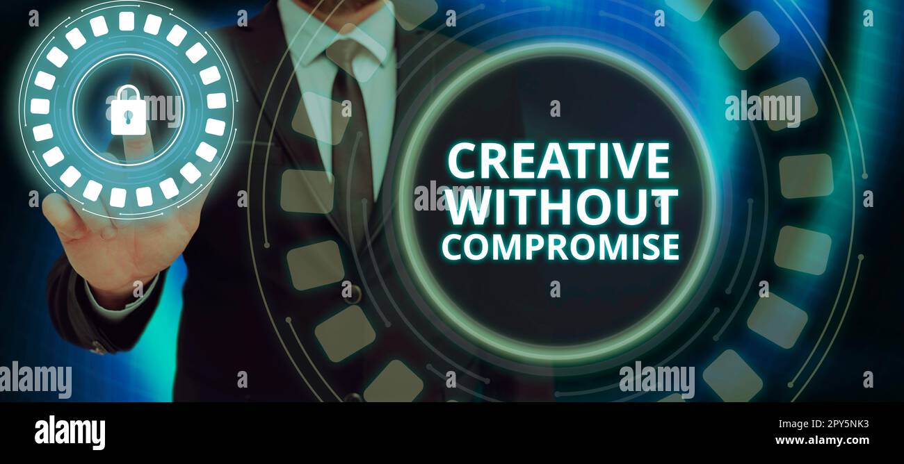 Handschrift Text Kreativ ohne Kompromisse. Business-Showcase-Prozess der gezielten Erzeugung visueller Bilder Stockfoto
