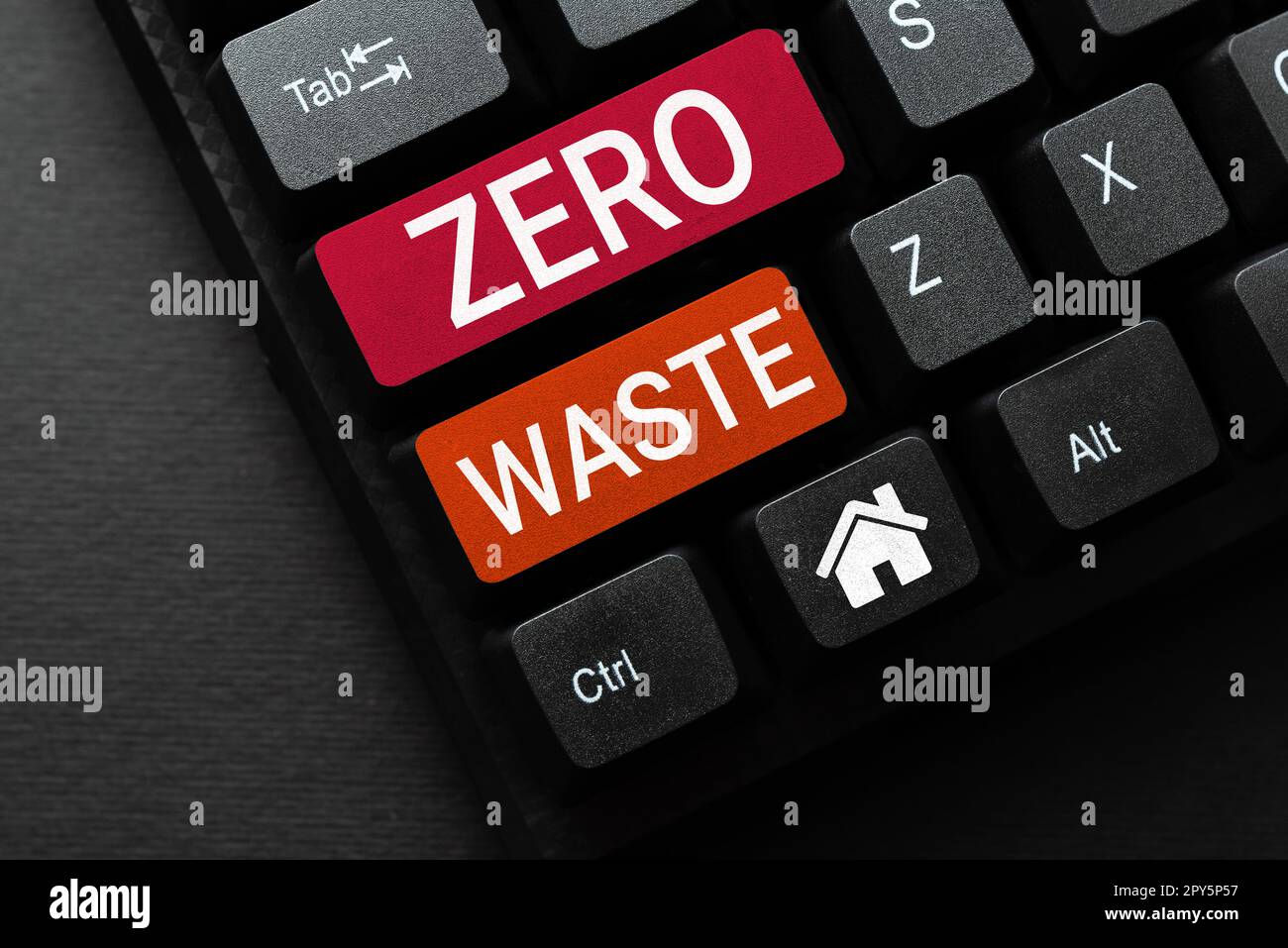 Schreiben mit Text Null Verschwendung. Geschäftskonzept industrielle Verantwortung umfasst Kompostierung, Recycling und Wiederverwendung Stockfoto
