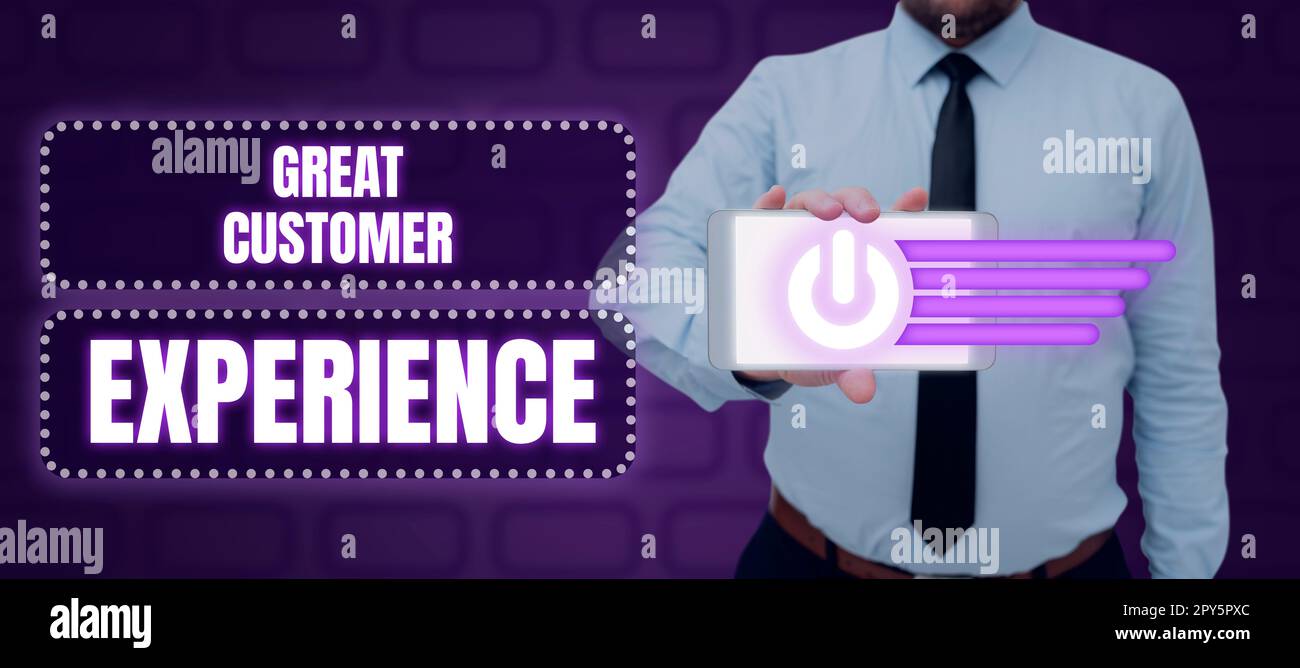 Schild mit der Aufschrift „Great Customer Experience“. Business Showcase reagiert mit freundlicher und hilfreicher Art und Weise auf Kunden Stockfoto