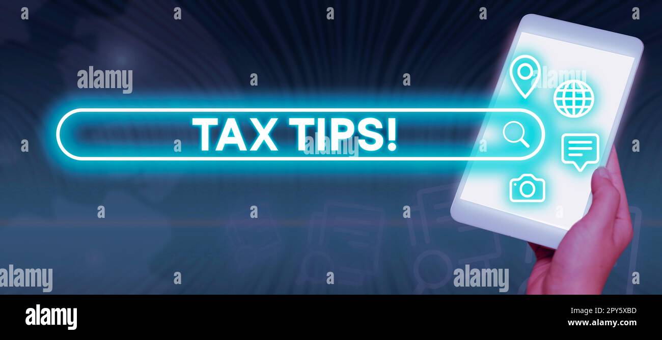 Konzeptionelle Überschrift Steuertipps. Wort für Hilfe Ideen für die Besteuerung Erhöhung der Einnahmen Senkung der Ausgaben Stockfoto