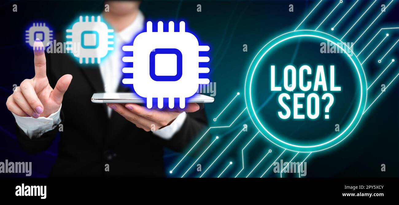 Konzeptionelle Anzeige Lokale Seo. Business Showcase unglaublich effektive Möglichkeit, Ihr nahegelegenes Unternehmen online zu vermarkten Stockfoto