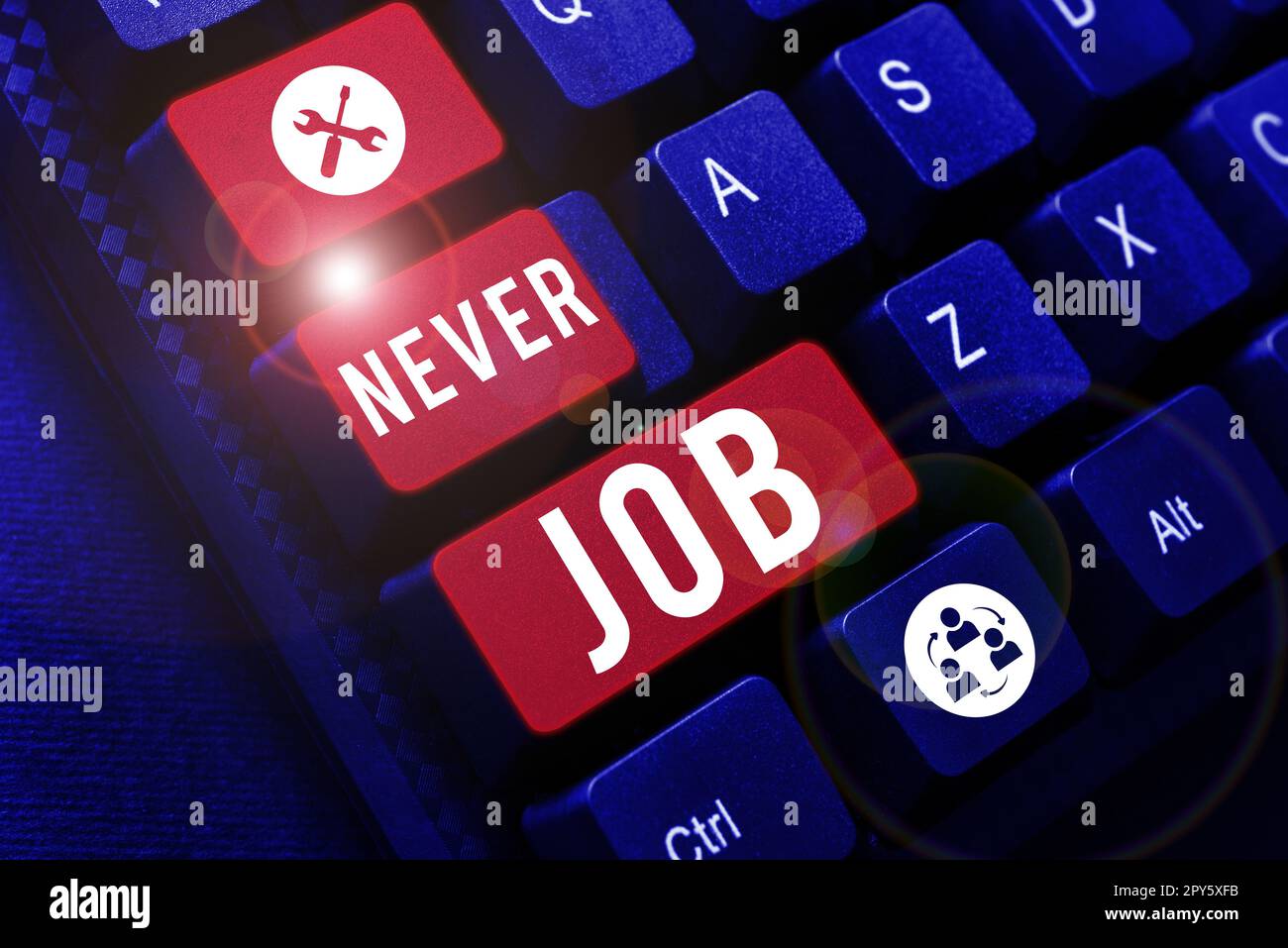 Textzeichen, das "nie Job" anzeigt. Ein Wort für die Auswahl einer Stelle, die Ihnen gefällt, und für die Sie Ihre Fähigkeiten verbessern Stockfoto