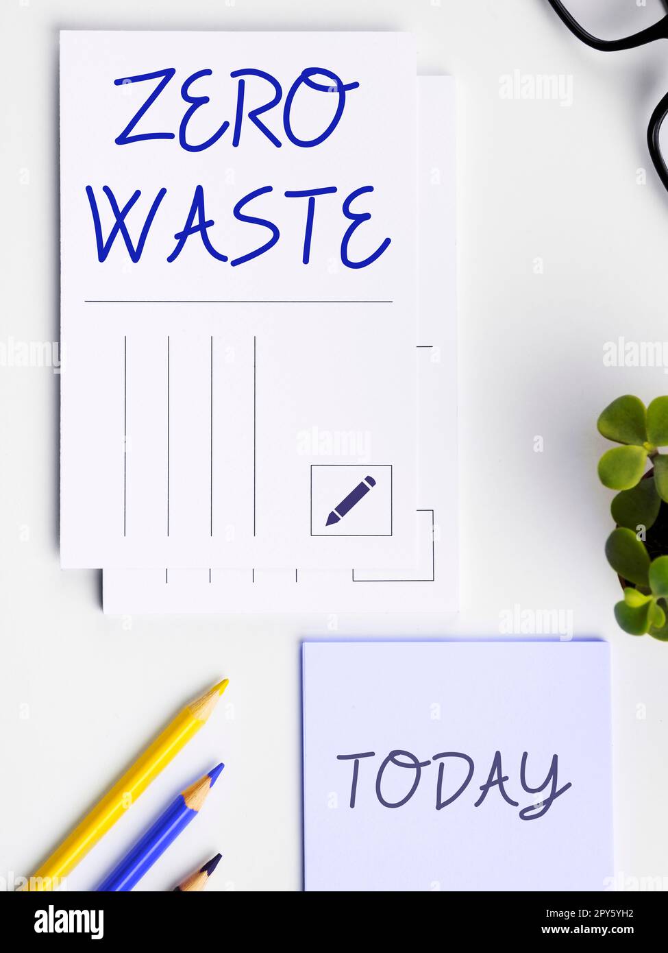 Textzeichen mit „Null Abfall“. Unternehmensübersicht Industrielle Verantwortung umfasst Kompostierung, Recycling und Wiederverwendung Stockfoto