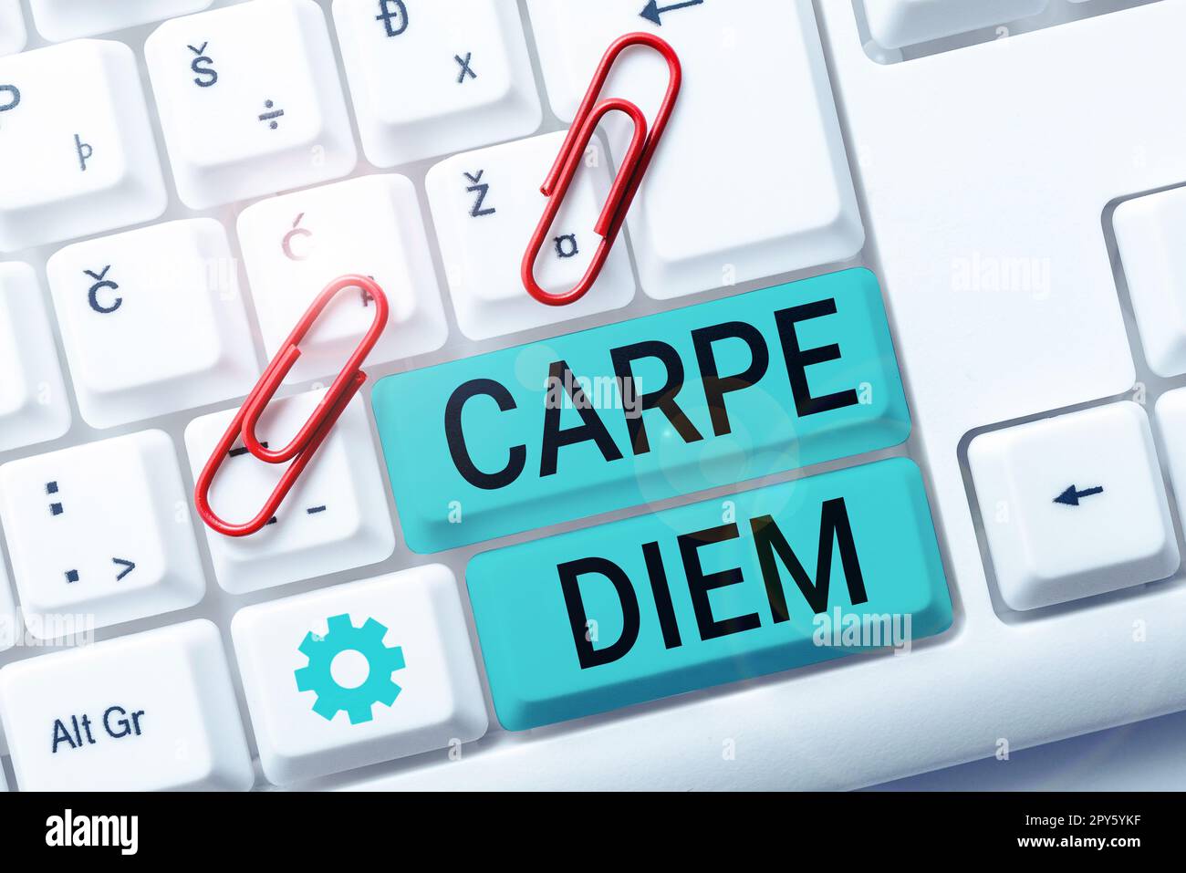 Konzeptionelle Beschriftung Carpe Diem. Das Wort für ein öffentliches Fest, bei dem die Leute Musik und Tanz spielen Stockfoto