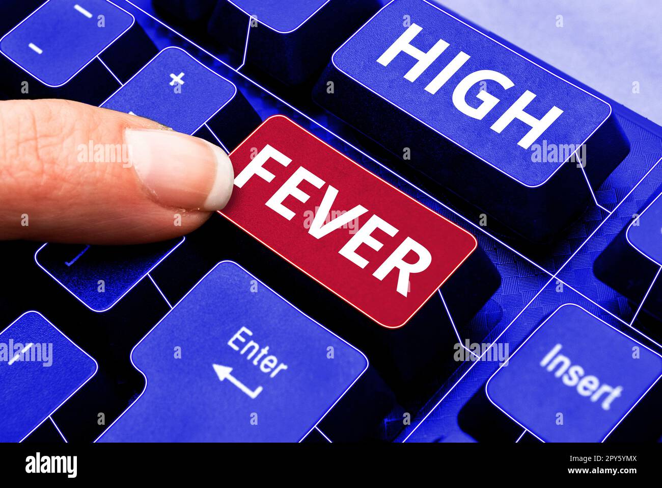 Inspiration mit Zeichen für hohes Fieber. Begriff bedeutet medizinische Erkrankung, die die Körpertemperatur höher als üblich ist Stockfoto