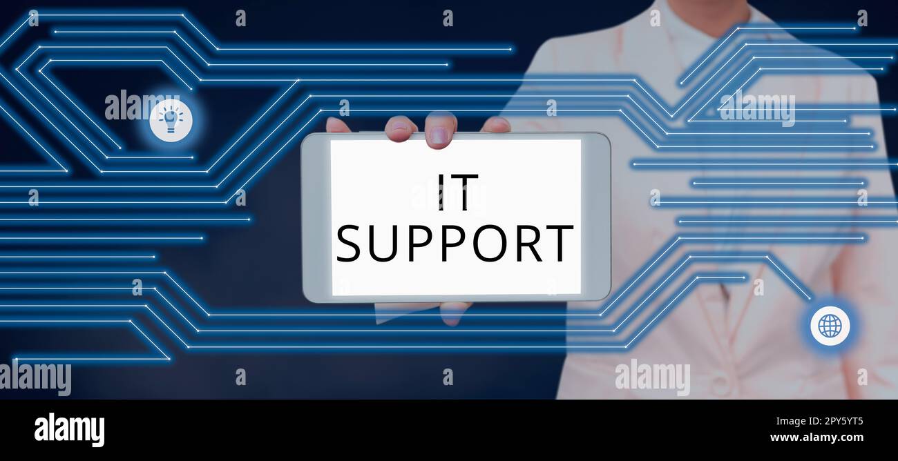 Inspiration mit „Sign IT Support“. Business Approach Lending hilft bei Informationstechnologien und damit zusammenhängenden Fragen Stockfoto