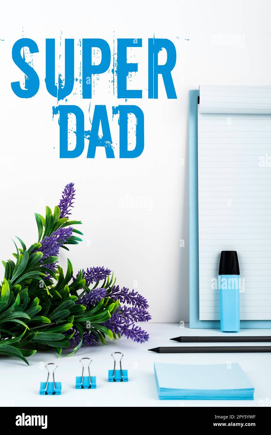 Schild mit Super Dad. Geschäftsidee Kinder Idol und Superhelden eine Inspiration, auf die man achten kann Stockfoto