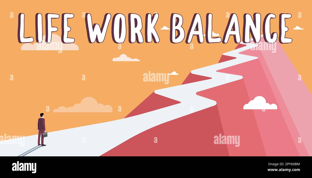 Inspiration mit dem Schild Life Work Balance. Wort für Stabilität, die der Mitarbeiter zwischen seiner Arbeit und seiner Freizeit braucht Stockfoto