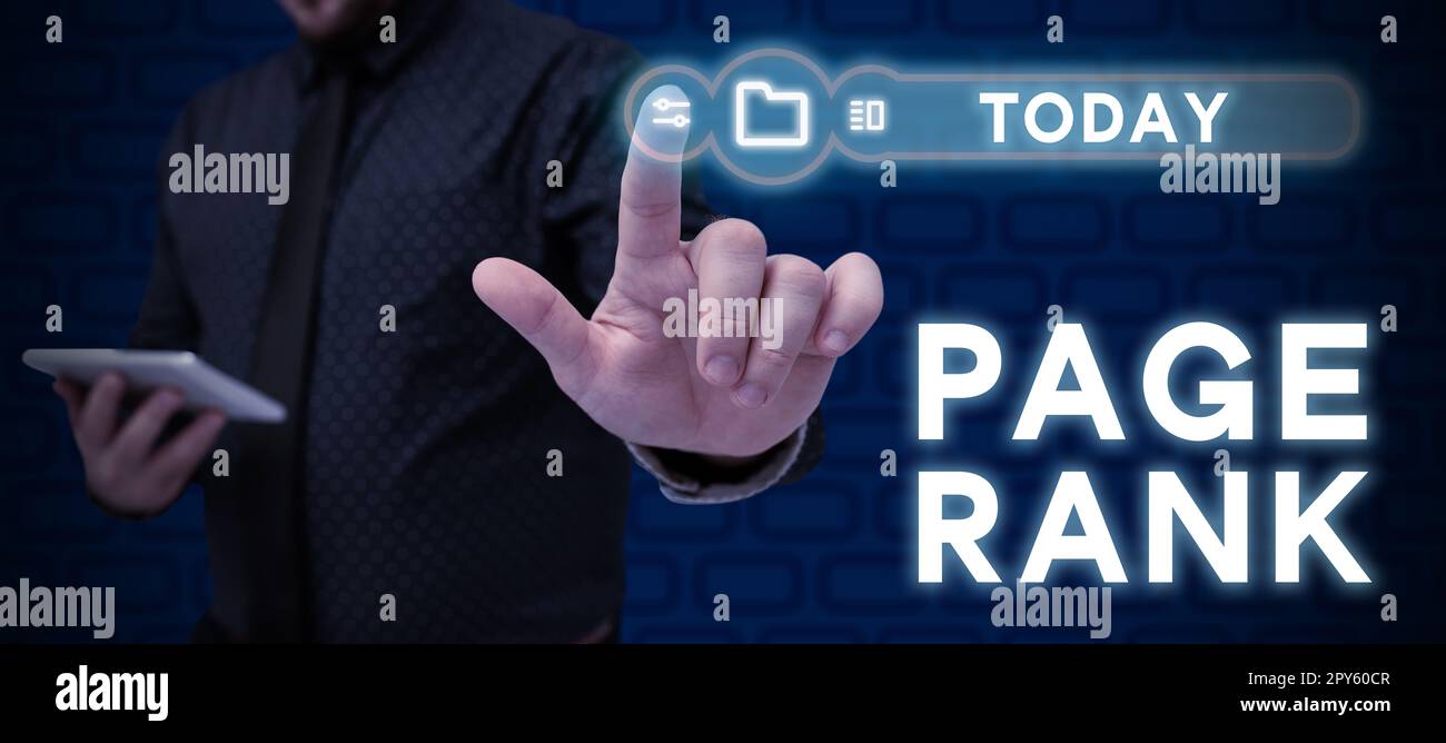 Text zur Anzeige des Rankings der Inspirationsseite. Wort, das auf einem Wert geschrieben wird, der einer Webseite zugewiesen ist, um ihre Beliebtheit zu messen Stockfoto