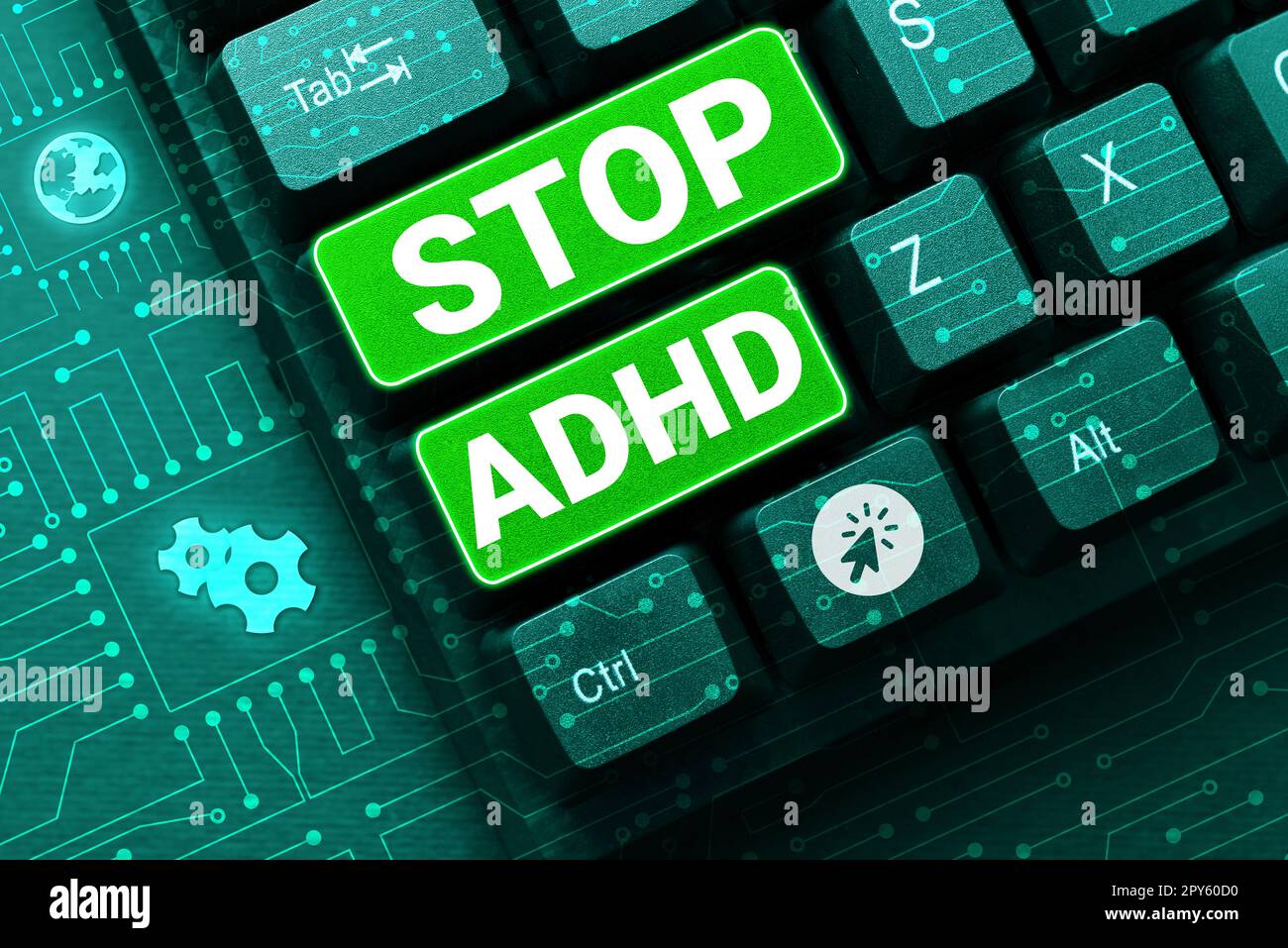 Inspiration mit Schild „Stop ADHD“. Geschäftsansatz beendet die psychische Störung hyperaktiver Kinder Stockfoto