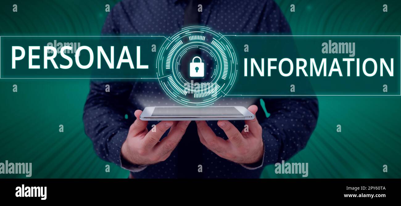 Unterschreiben Sie, um persönliche Daten anzuzeigen. Der Geschäftsansatz erfasste Informationen über eine identifizierbare Person Stockfoto