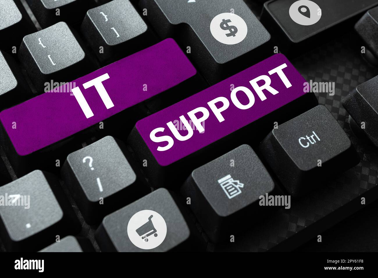 Textunterschrift für IT-Support. Das Leihen von Geschäftsideen hilft bei Informationstechnologien und verwandten Themen Stockfoto