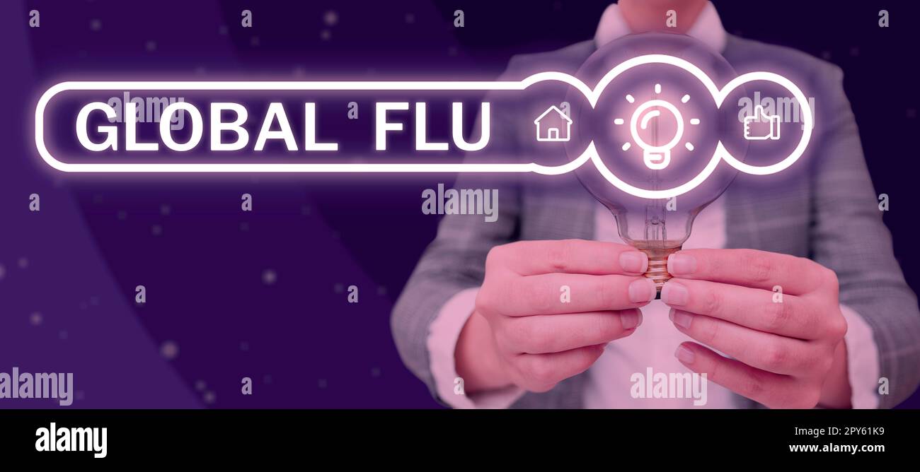 Konzeptionelle Darstellung der globalen Grippe. Geschäftsansatz verbreitete Infektionskrankheiten verbreiten sich schnell über die ganze Welt Stockfoto