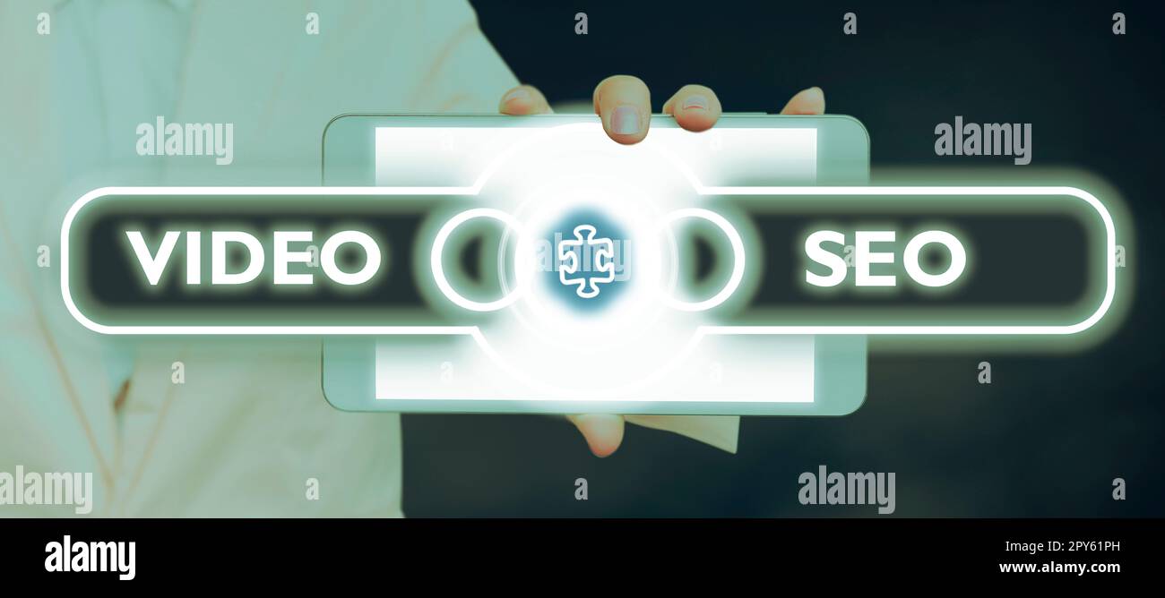 Konzeptionelle Darstellung Video Seo. Ein Wort, das über den Prozess der Verbesserung der Platzierung oder Sichtbarkeit eines Videos geschrieben wurde Stockfoto