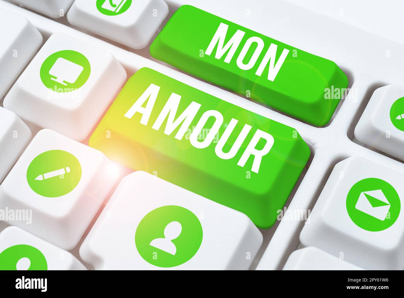 Textzeichen mit der Aufschrift MON Amour. Geschäftsansatz französischer Name des Liebhabers Happy Valentines Day Stockfoto