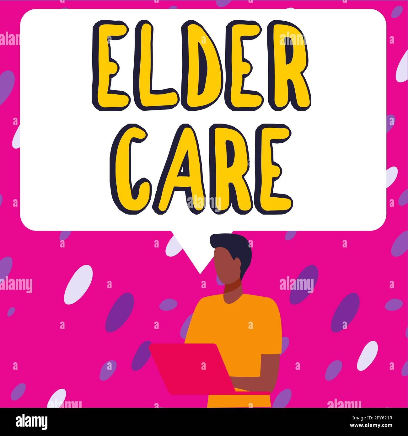 Inspiration mit Schild „Elder Care“. Wort für die Betreuung älterer Menschen, die Hilfe bei medizinischen Problemen benötigen Stockfoto