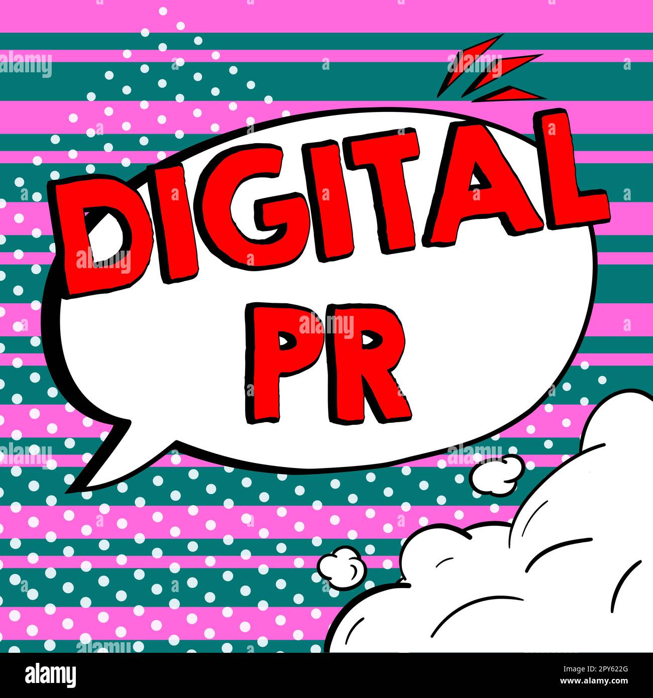 Handgeschriebenes Schild Digital PR. Ein Wort über die Marketingstrategie, um ihre Online-Präsenz zu erhöhen Stockfoto