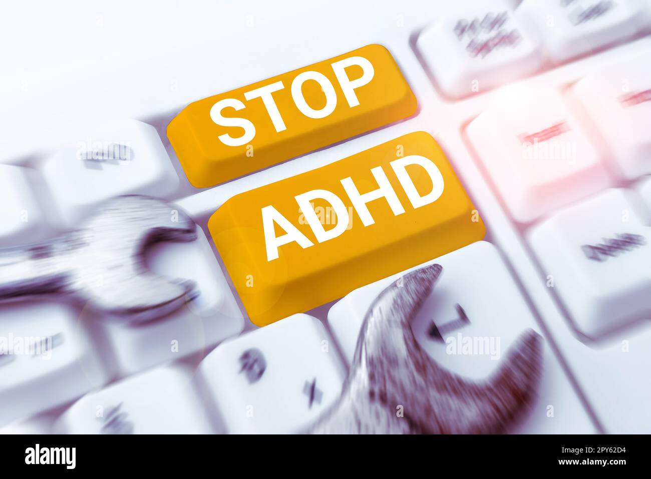 Textunterschrift mit „Stop ADHD“ (ADHD stoppen). Konzeptfoto zum Ende der psychischen Störung hyperaktiver Kinder Stockfoto