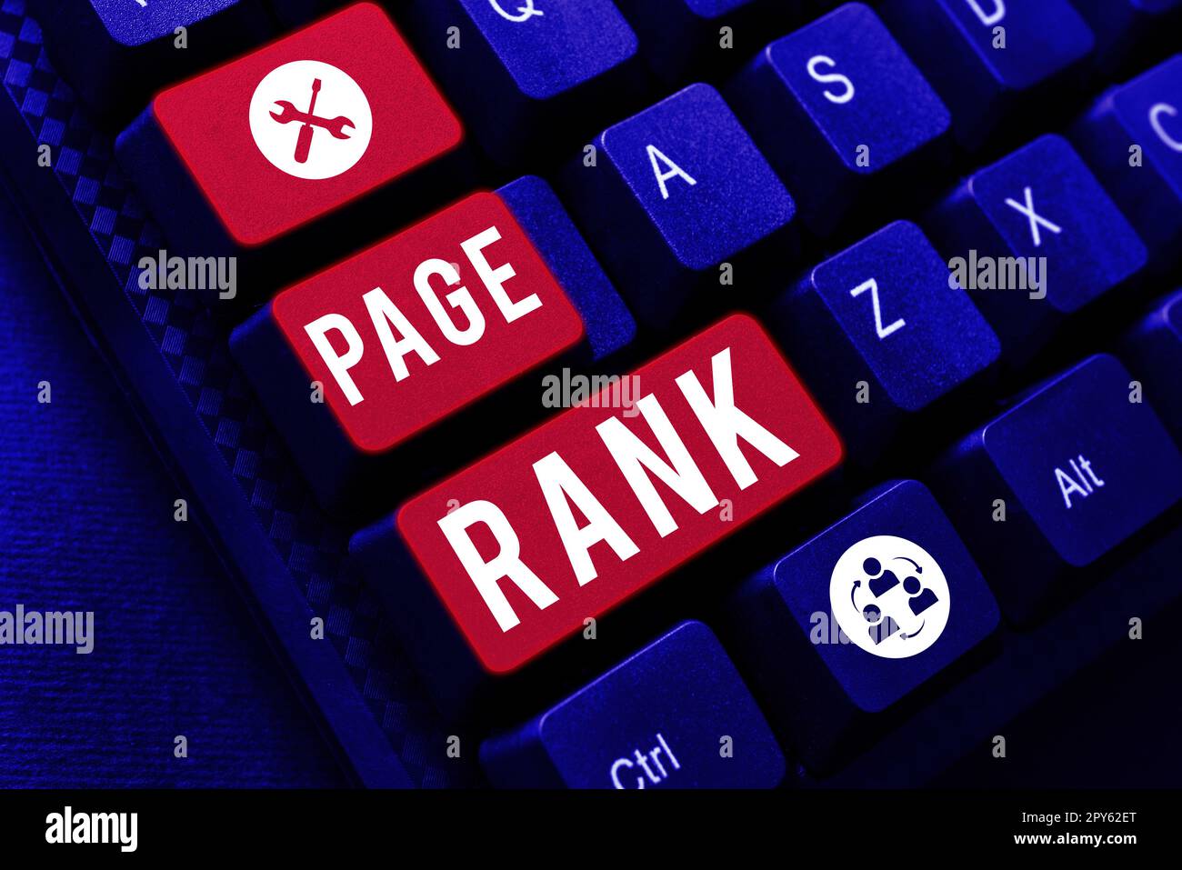 Textzeichen, das den Seitenrang anzeigt. Internetkonzept ein Wert, der einer Webseite als Maß für ihre Beliebtheit zugewiesen wird Stockfoto