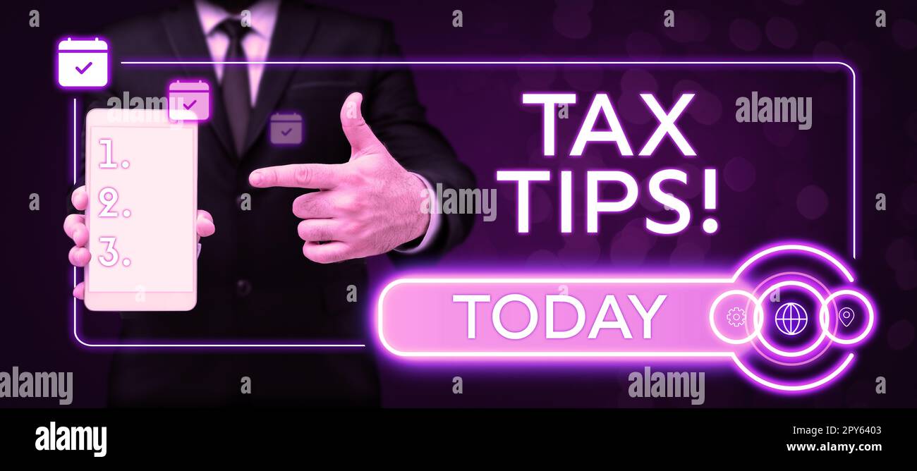 Konzeptionelle Anzeige von Steuertipps. Konzeptfoto Helfen Sie Ideen für die Besteuerung Erhöhung der Einnahmen Reduzierung von Ausgaben Stockfoto
