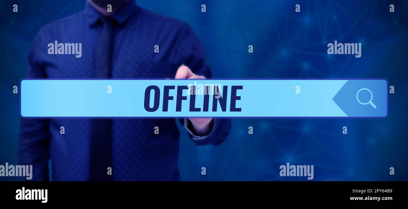Handschriftliches Schild Offline. Geschäftskonzept ohne direkte Verbindung zu einem Computer oder externen Netzwerk Stockfoto