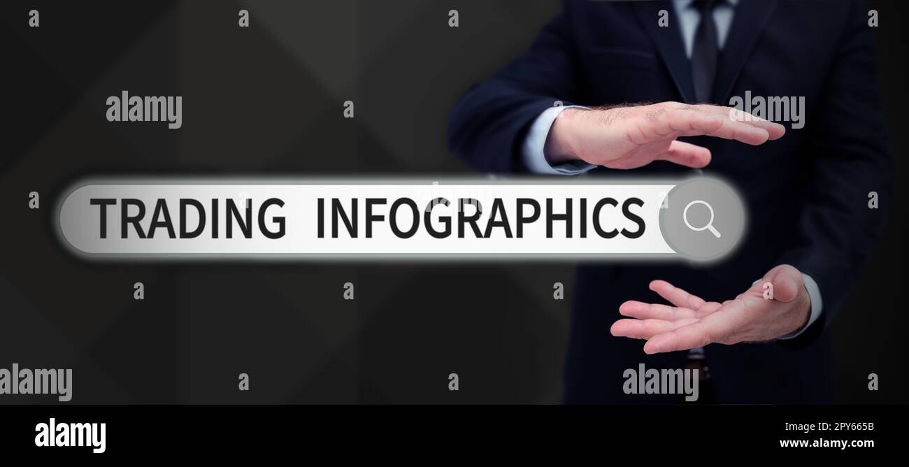 Schild mit Infografiken zum Handel. Wort für die visuelle Darstellung von Handelsinformationen oder -Daten Stockfoto