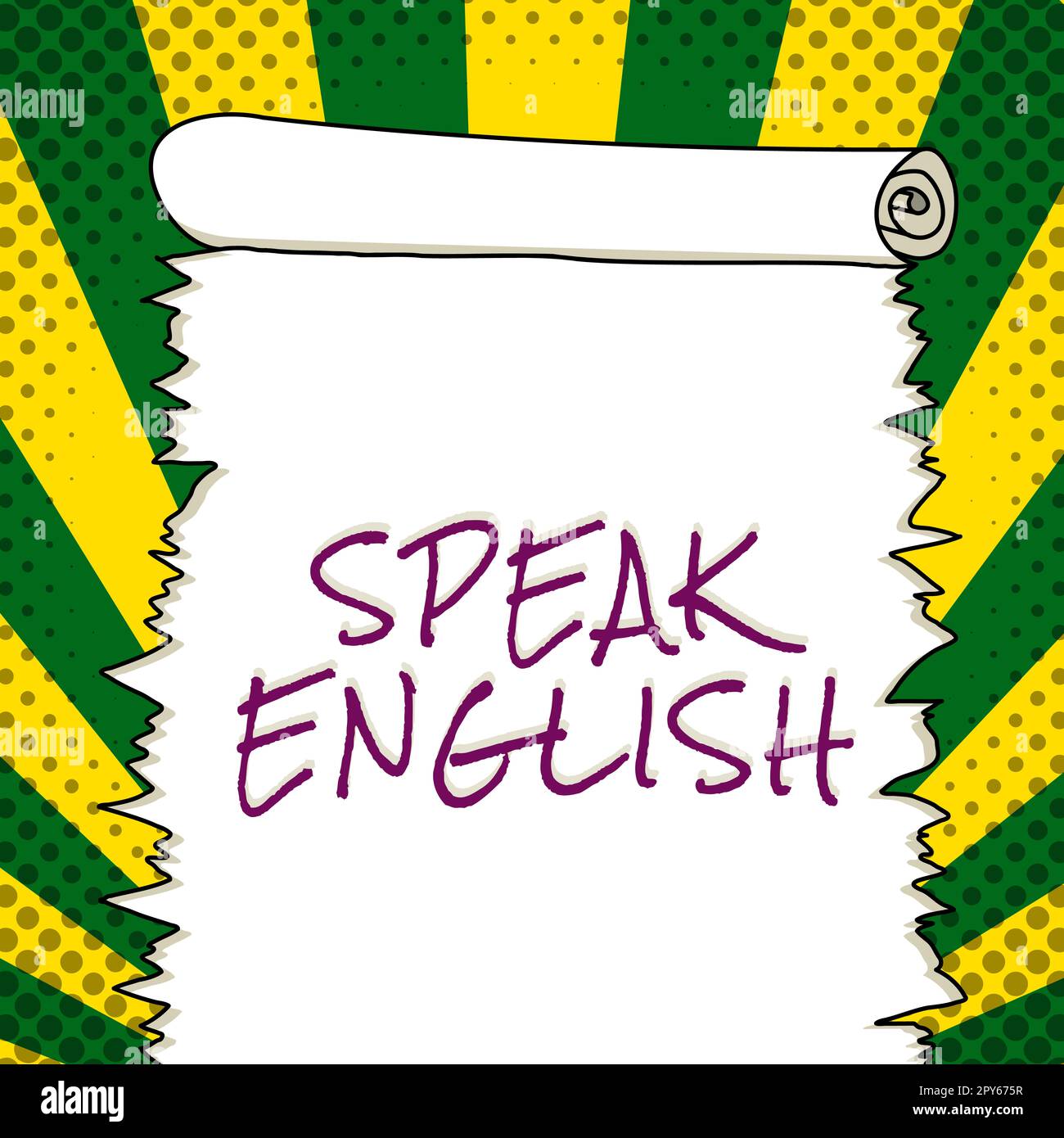 Handschriftlicher Text spricht Englisch. Word für Studium einer anderen Fremdsprache Online-verbale Kurse Stockfoto