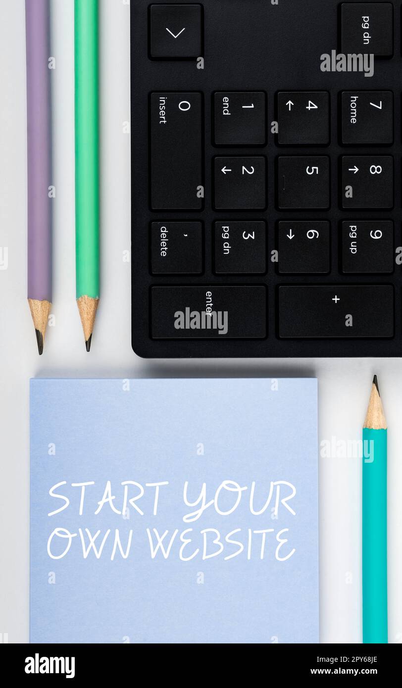 Handschriftlicher Text Erstellen Sie Ihre eigene Website. Word für als Erweiterung einer Visitenkarte oder einer persönlichen Website dienen Stockfoto