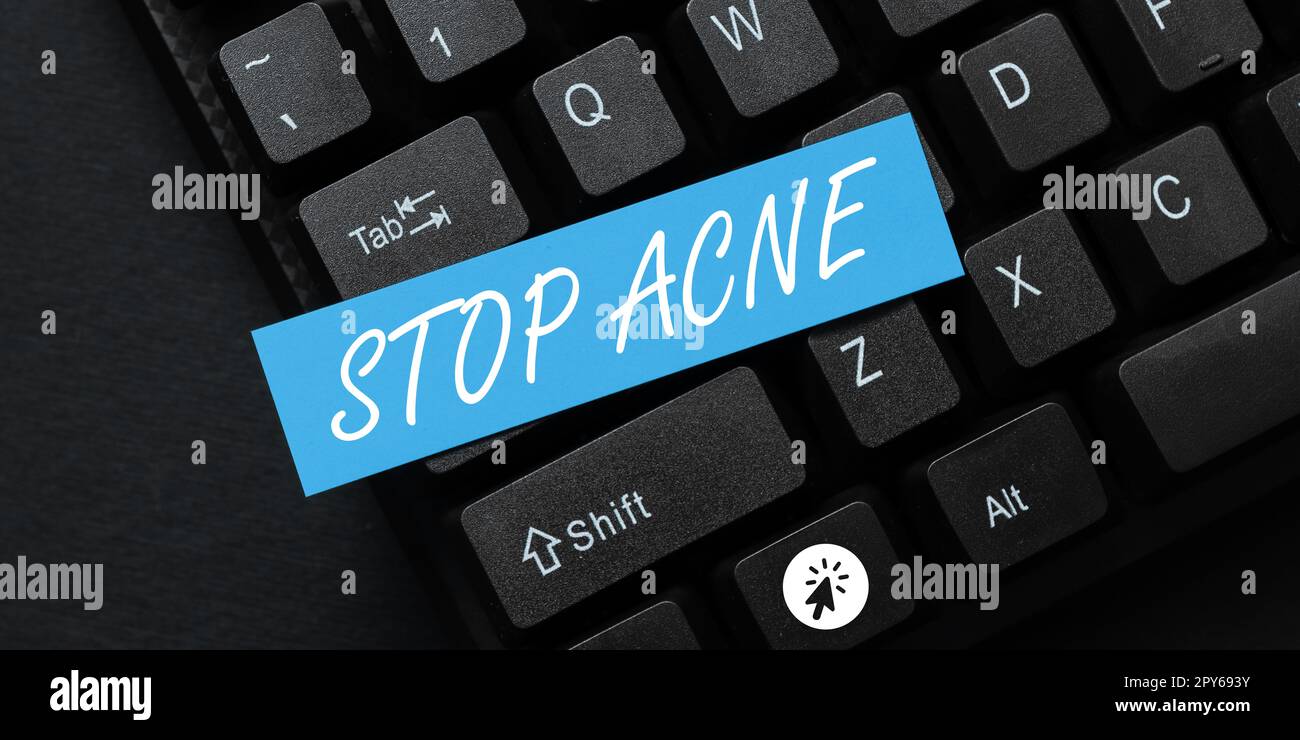 Schreiben Text anzeigen Stop Acne. Begriff der Kontrolle des Vorkommens entzündeter Talgdrüsen in der Haut Stockfoto