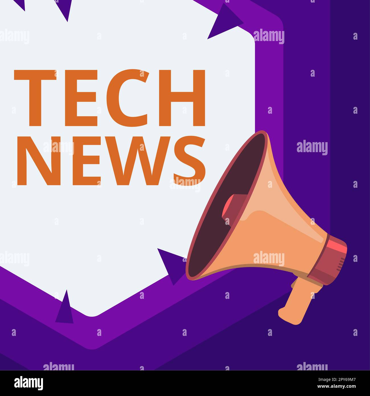 Textzeichen mit Tech News. Wort für neu erhaltene oder bemerkenswerte Informationen über Technologie Stockfoto
