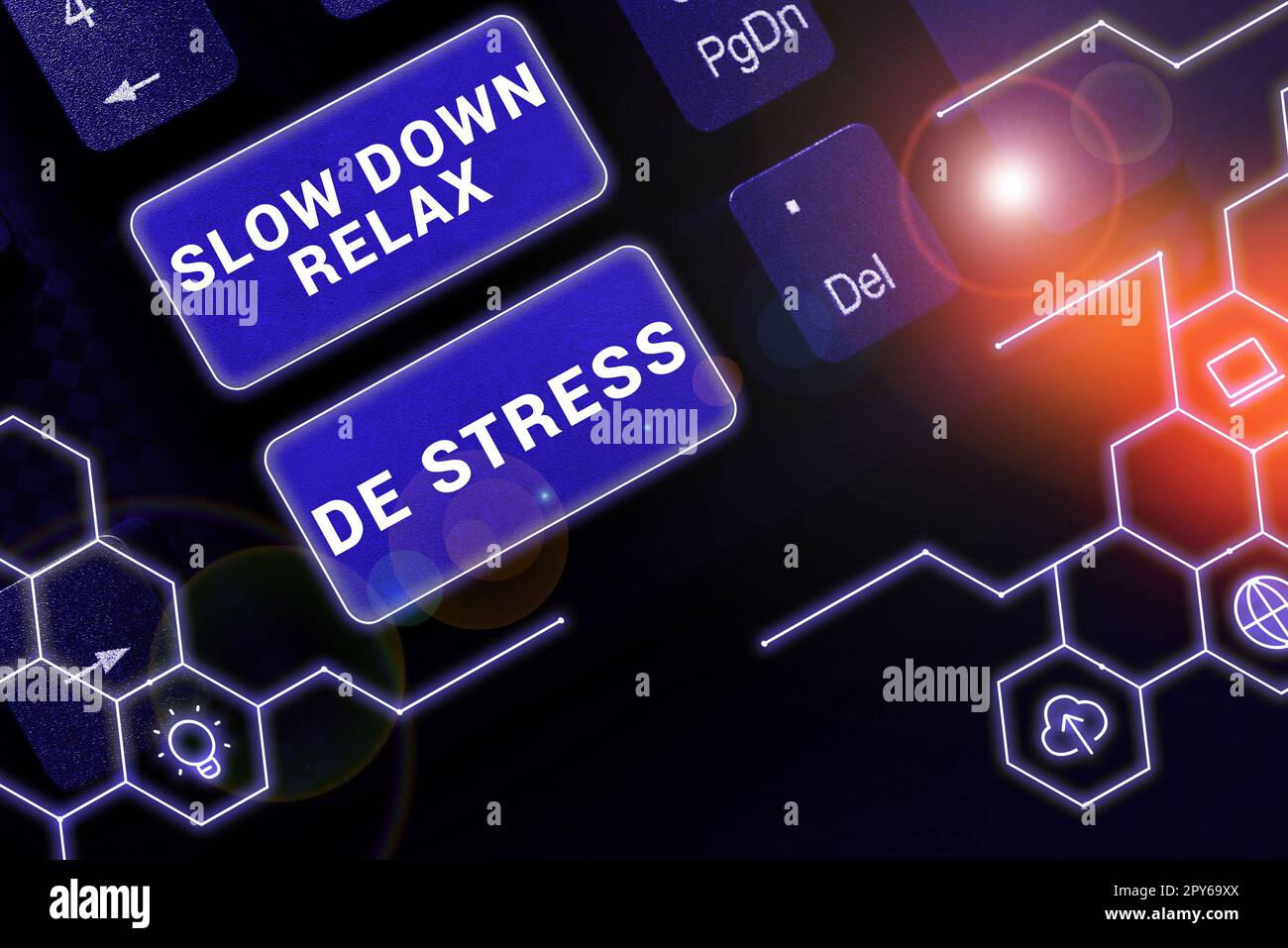 Handgeschriebener Text langsamer Relax De Stress. Business Showcase eine Pause einlegen Stresspegel reduzieren Ruhe bewahren Stockfoto