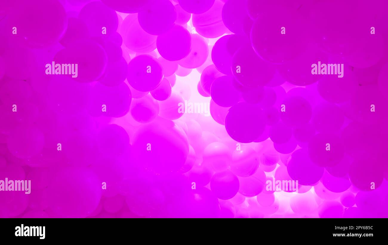 Pinkfarbener Hintergrund mit fliegenden Ballons – klares Design, abstraktes realistisches 3D-Banner. Stockfoto