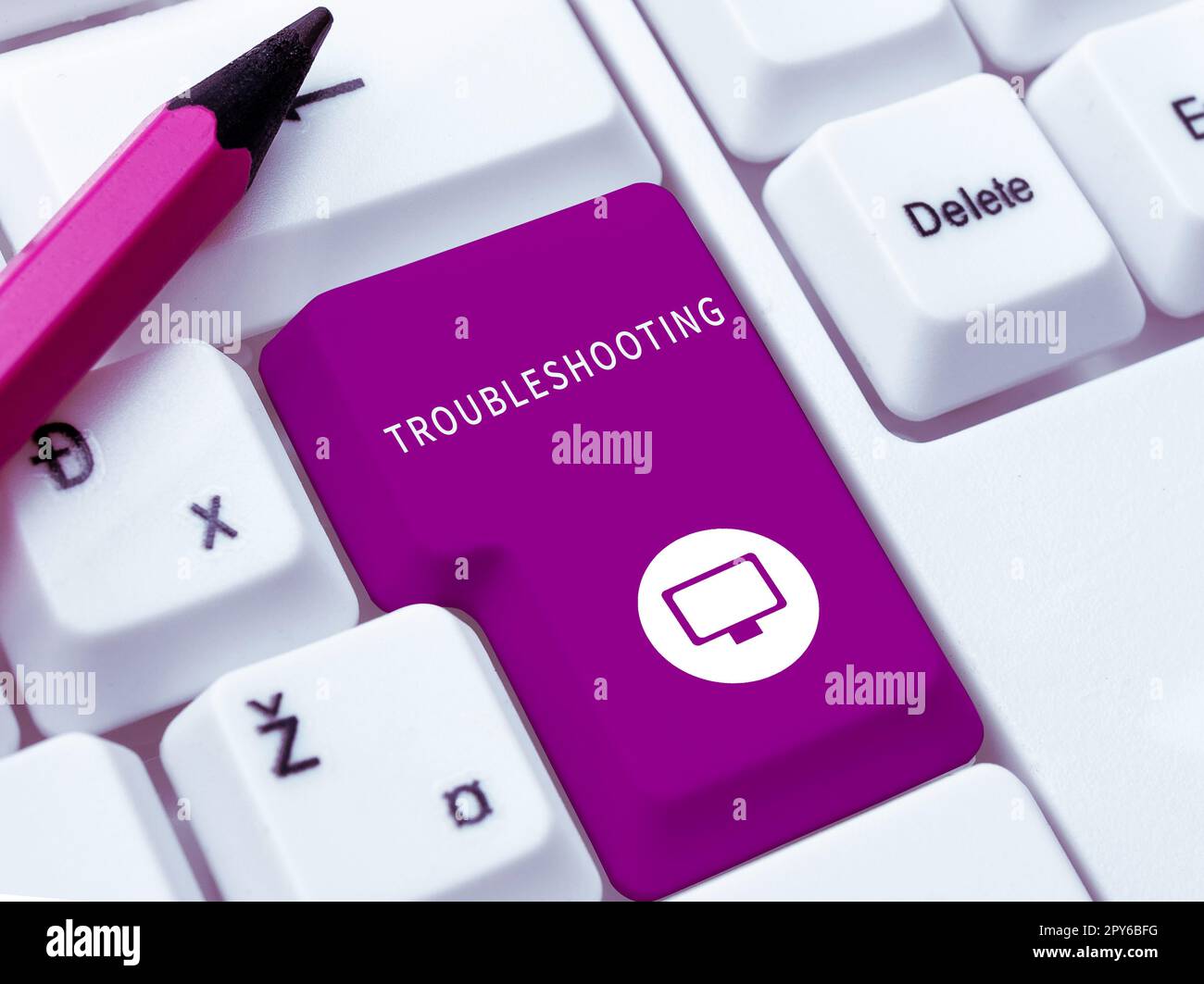 Schild zeigt Fehlerbehebung an. Geschäftsidee eine Untersuchung oder Behandlung der Probleme ist aufgetreten Stockfoto