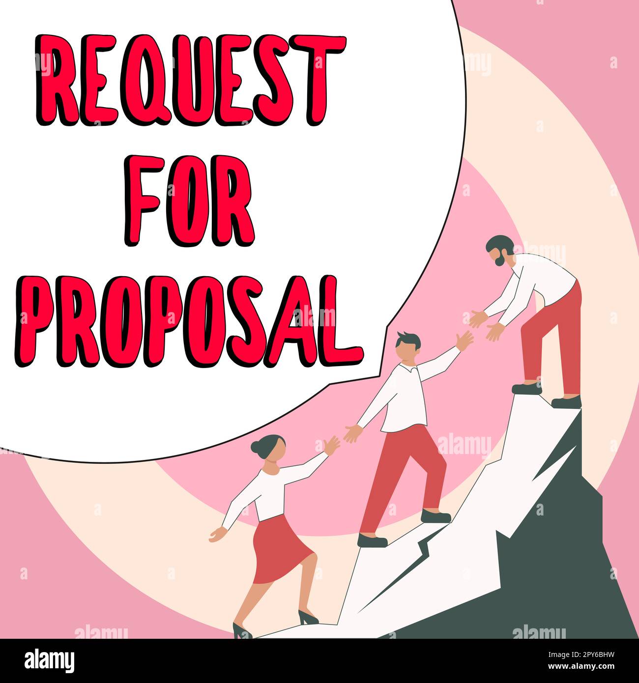 Handschriftlicher Text „Request for Proposal“ (Angebotsanfrage Das Dokument für das Geschäftskonzept enthält einen Ausschreibungsprozess nach Agentur oder Unternehmen Stockfoto