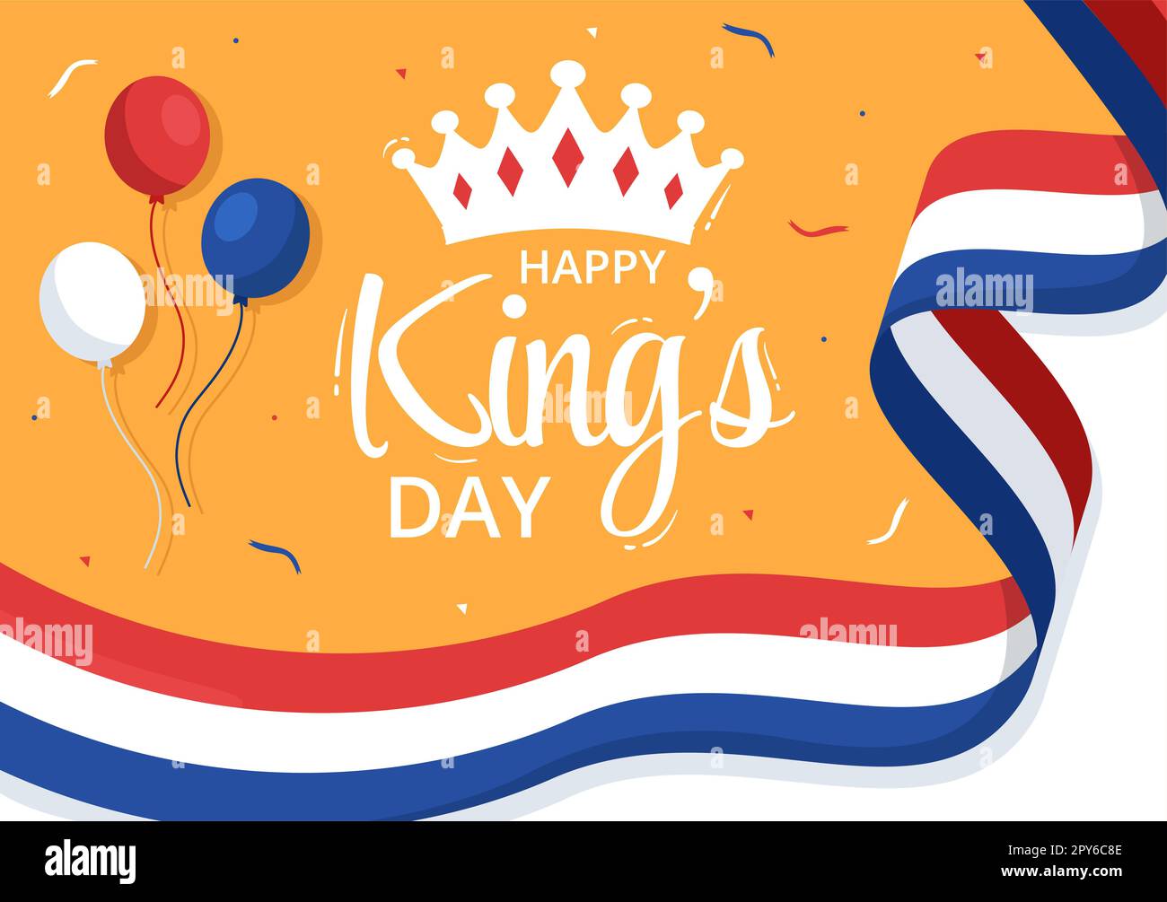 Happy Kings Netherlands Day Illustration mit Waving Flags und King Celebration für Webbanner oder Landing Page in Flat Cartoon handgezeichneten Vorlagen Stockfoto