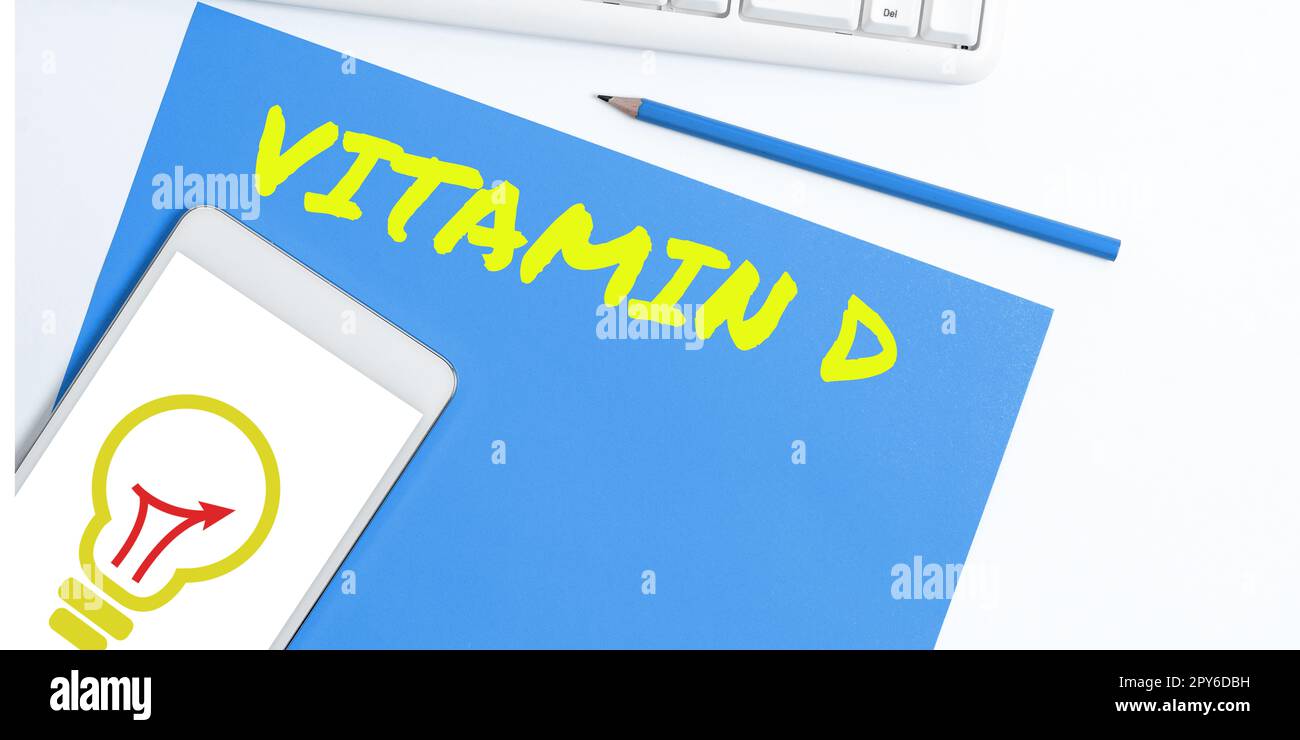 Textzeichen zeigt Vitamin D. konzeptioneller Photonährstoff, der für die Erhöhung der intestinalen Resorption verantwortlich ist Stockfoto