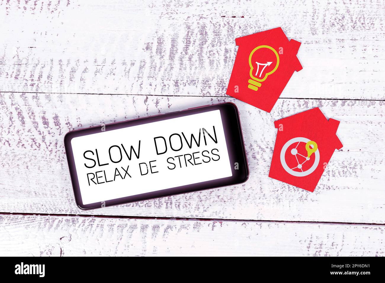 Konzeptionelle Anzeige langsamer Relax De Stress. Geschäftsansatz Pause Stresspegel reduzieren Ruhe bewahren Stockfoto