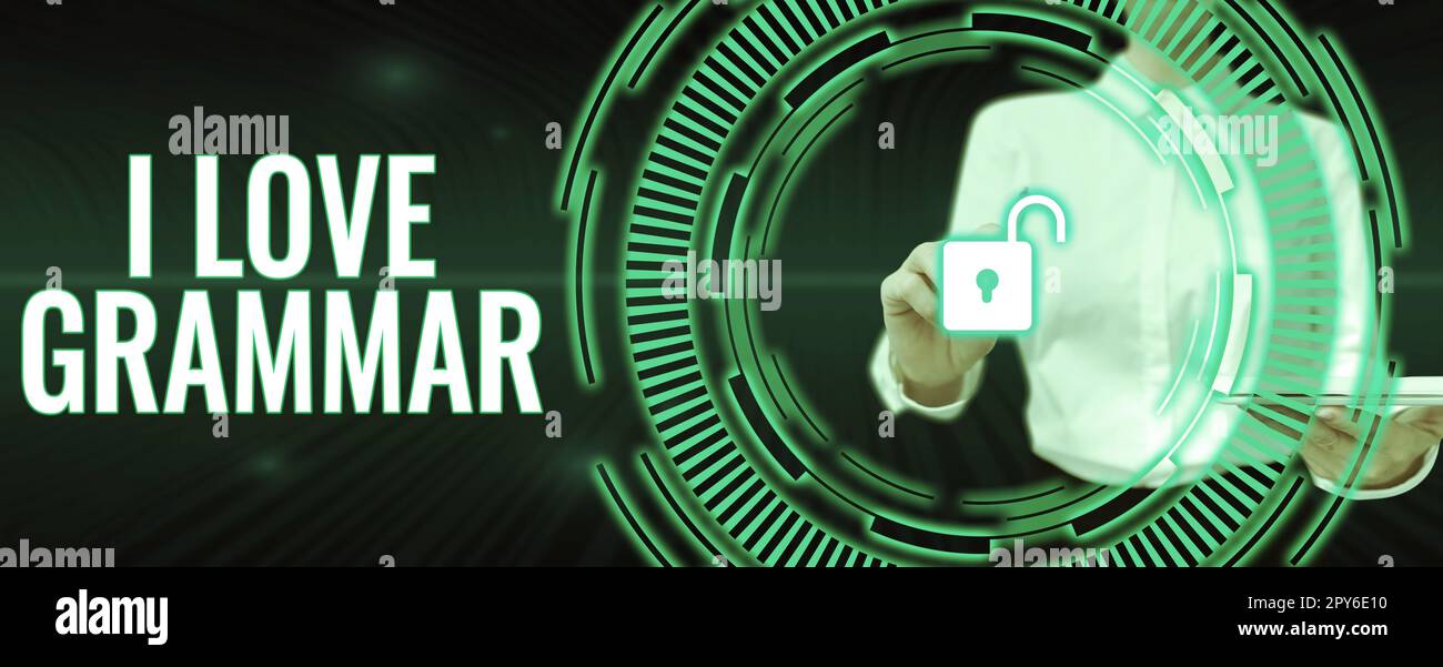 Schreiben Anzeige von Text Ich liebe Grammatik. Geschäftsidee Akt der Bewunderung System und Struktur der Sprache Stockfoto
