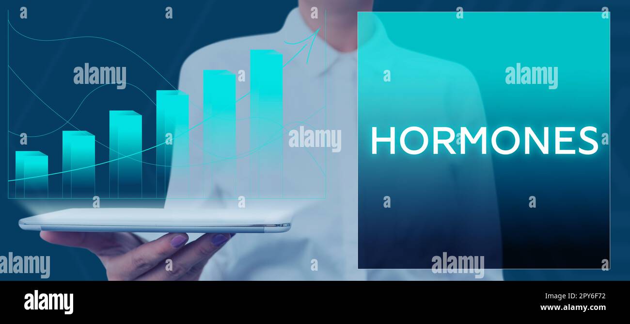 Zeichen zeigt Hormone an. Geschäftskonzept regulatorische Substanz hergestellt in Organismus transportierten Gewebeflüssigkeiten Stockfoto