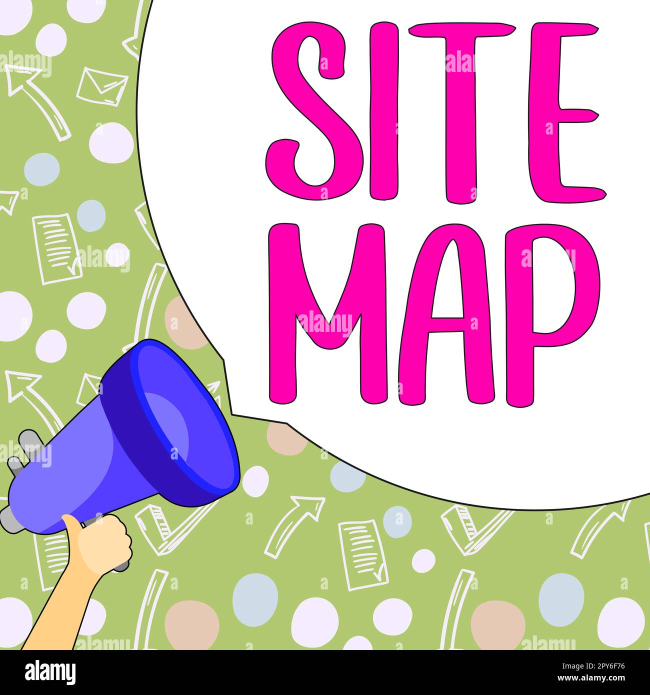 Konzeptionelle Darstellung der Sitemap. Geschäftsüberblick, der sowohl Benutzern als auch Suchmaschinen die Navigation auf der Website erleichtert Stockfoto
