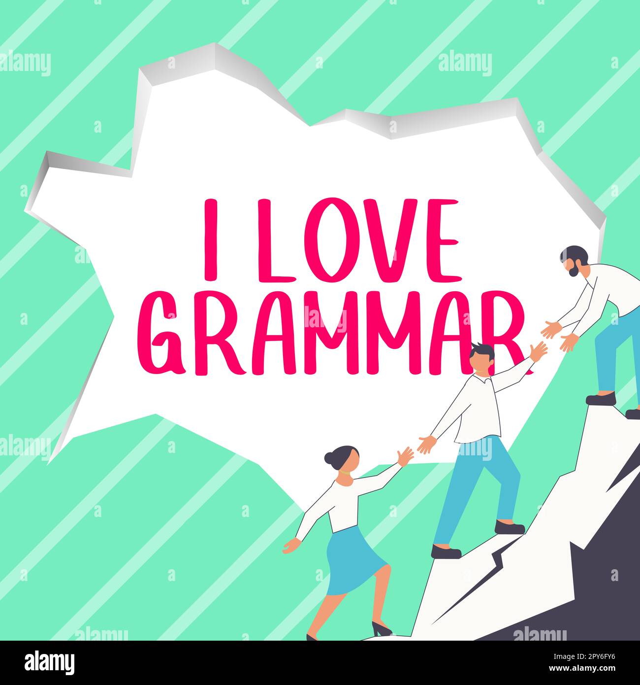 Ein Schild mit der Aufschrift „I Love Grammar“. Internetbegriffshandlung des Bewunderungssystems und der Sprachstruktur Stockfoto