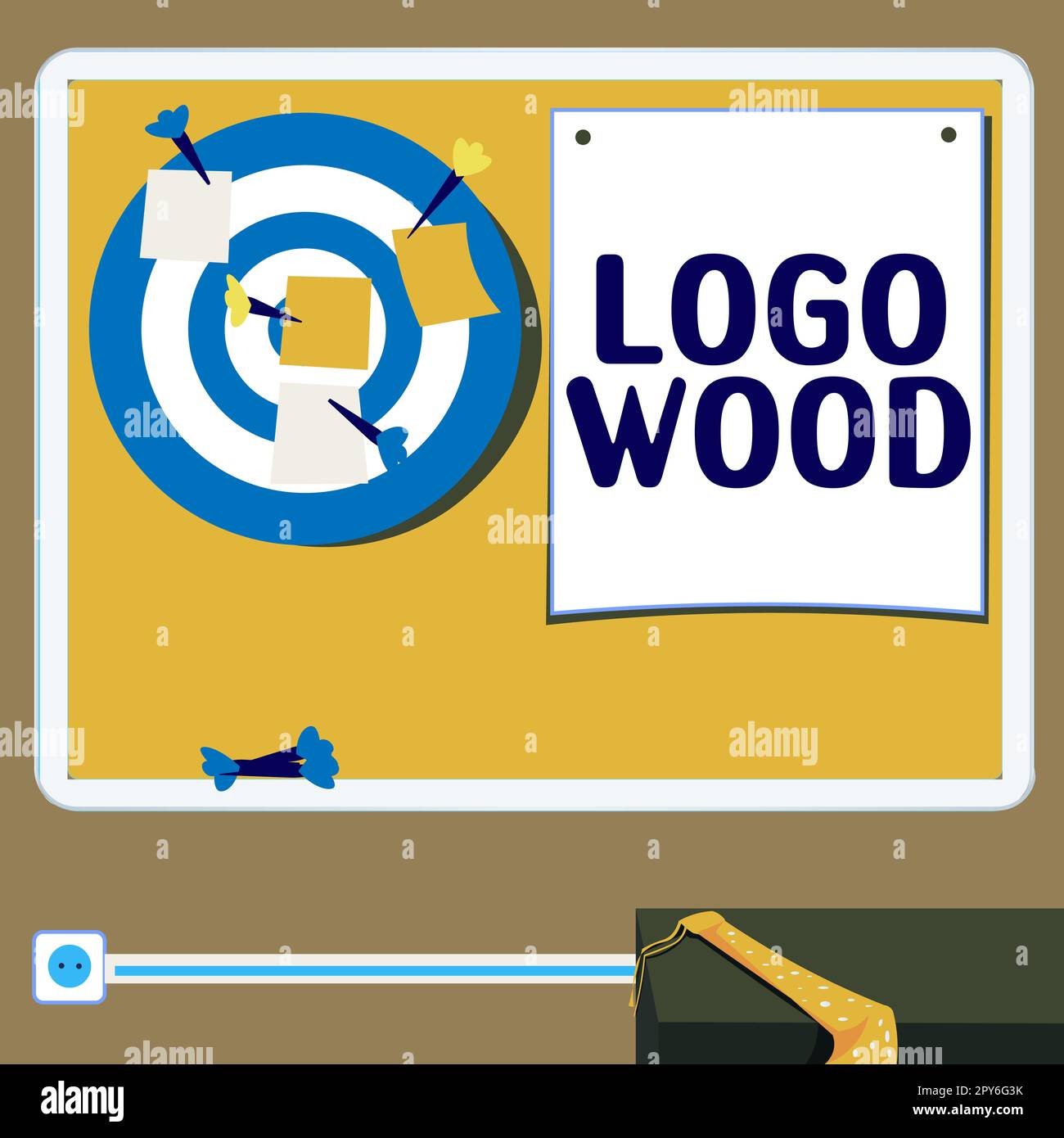 Textzeichen mit Logo Holz. Wort für erkennbares Design oder Symbol eines Unternehmens, das auf Holz eingeschrieben ist Stockfoto