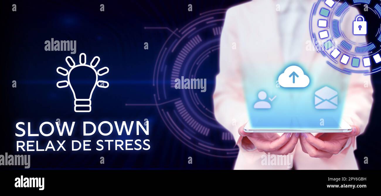 Konzeptionelle Anzeige langsamer Relax De Stress. Internetkonzept Have a Break Stresspegel reduzieren Ruhe Stockfoto