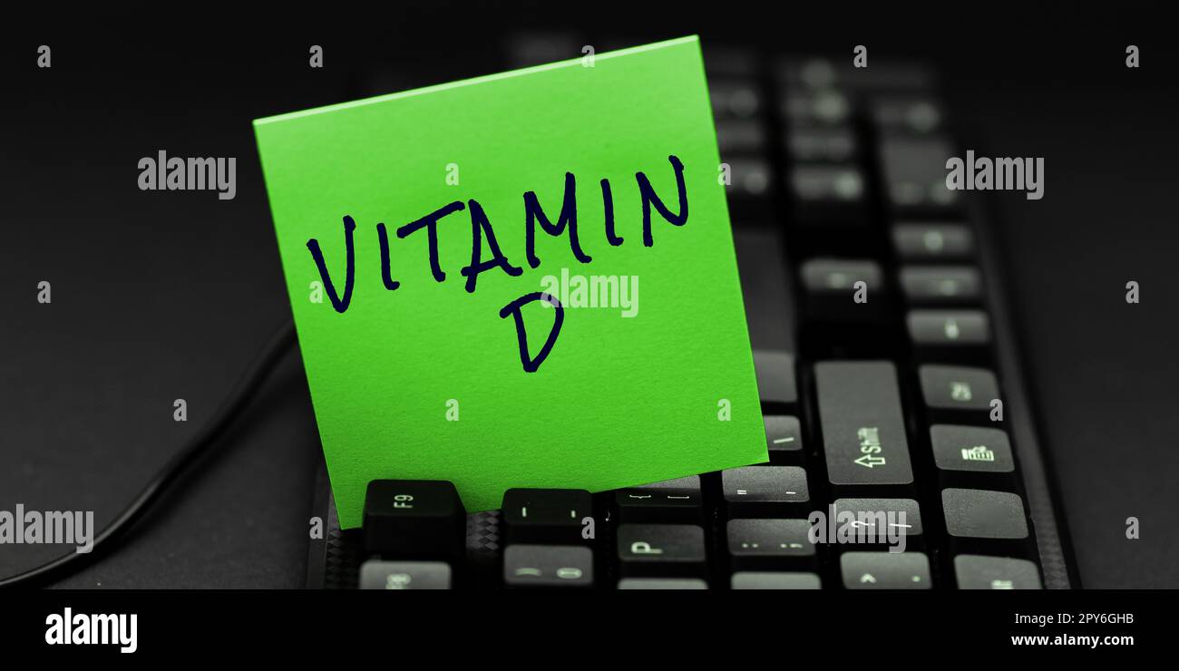 Handgeschriebenes Schild Vitamin D. Business zeigt Nährstoff, der für die Erhöhung der intestinalen Resorption verantwortlich ist Stockfoto