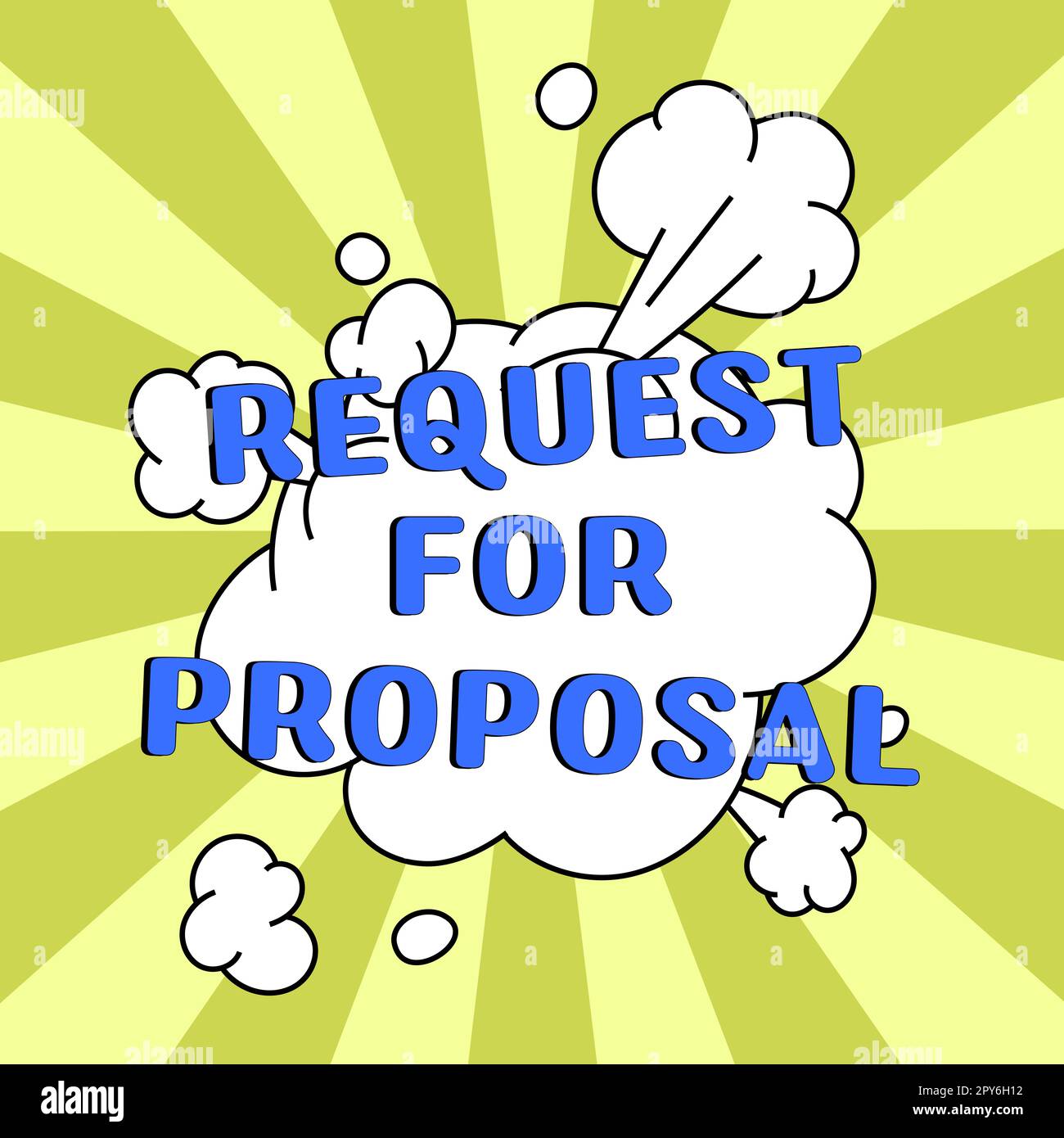 Inspiration mit „Request for Proposal“ unterzeichnen. Das Dokument zum Geschäftsansatz enthält einen Ausschreibungsprozess nach Agentur oder Unternehmen Stockfoto
