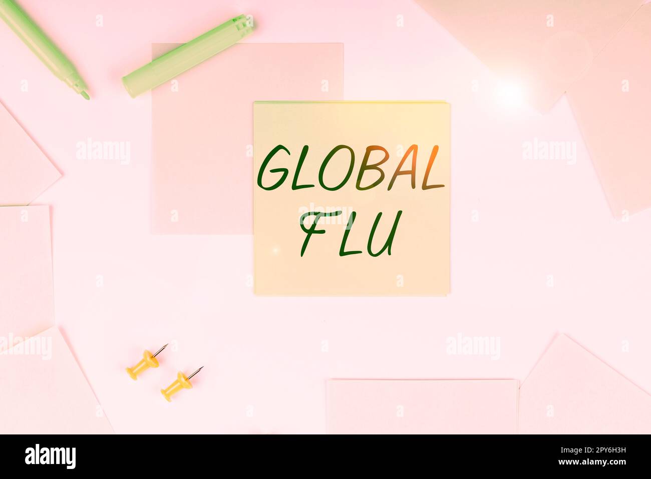 Konzeptionelle Beschriftung Globale Grippe. Konzeptfoto weit verbreitete übertragbare Krankheit verbreitet sich schnell über die ganze Welt Stockfoto