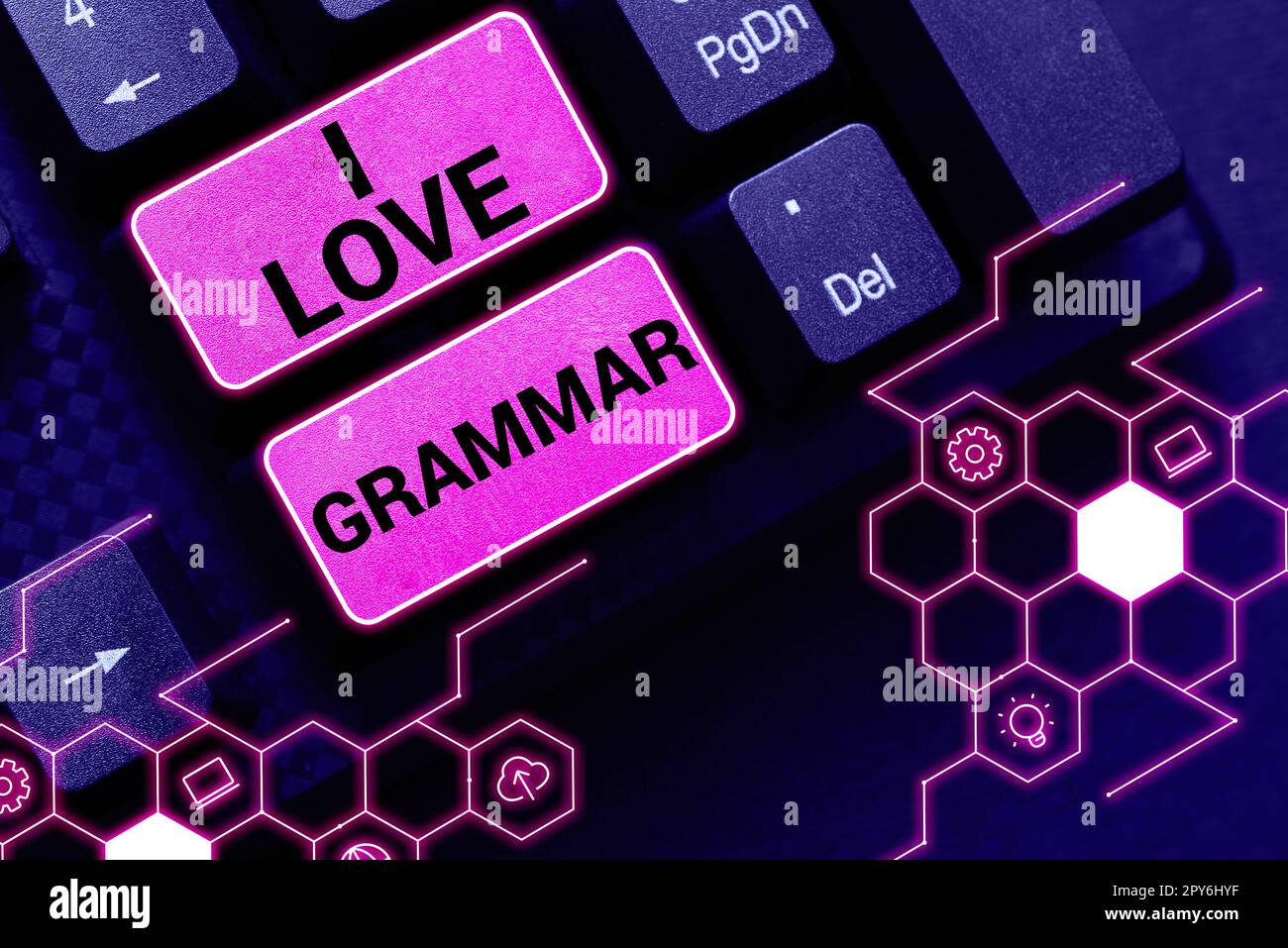 Konzeptionelle Beschriftung I Love Grammar. Ubersichtsarbeit über Bewunderungssystem und Sprachstruktur Stockfoto